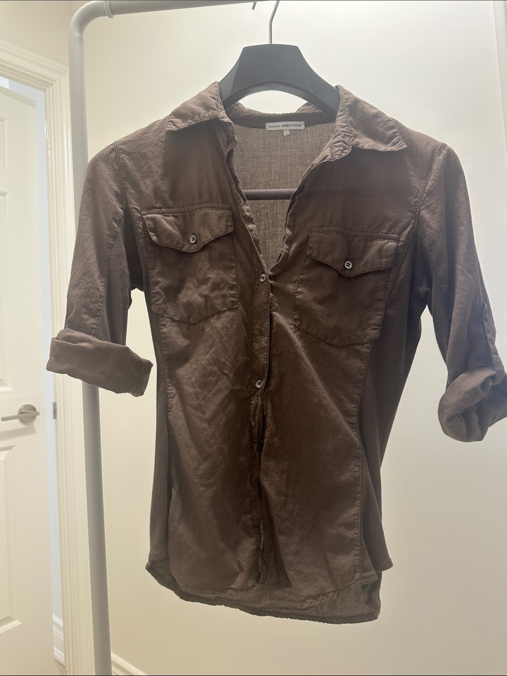Men's Brown Button-Up Shirt - Casual Long Sleeve